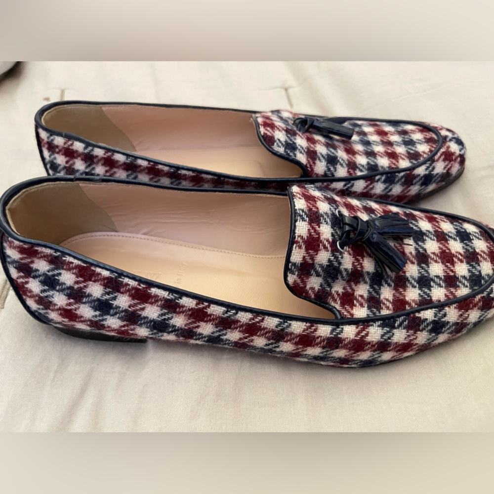 J. CREW Charlie Tassel Loafers Burgandy, White & Navy Blue Tweed Houndstooth 🎉 - Picture 14 of 15